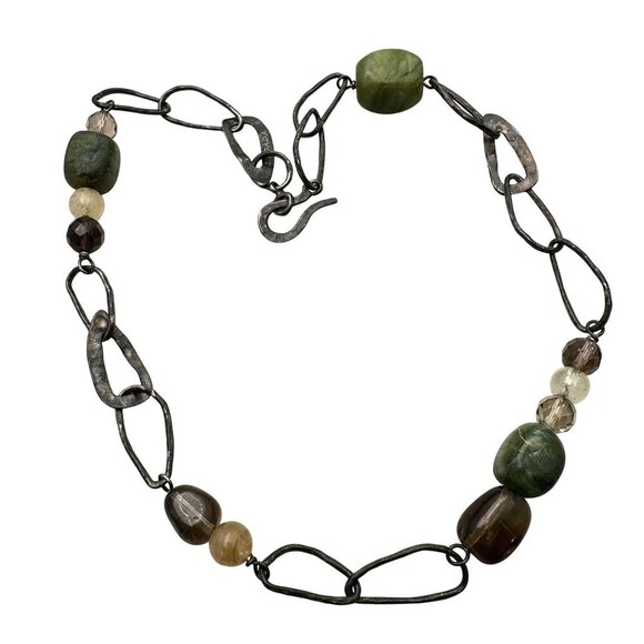 Silpada Vintage Sterling Silver Jade Smokey Quartz Chain Beaded Necklace - Picture 1 of 3